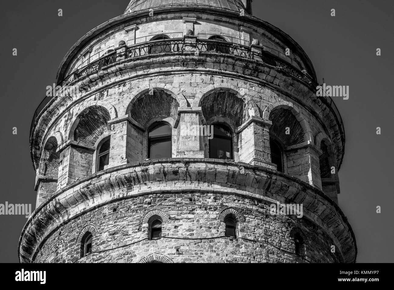 View of Galata Tower(Turkish: Galata Kulesi) called Christ Tower by Genoese a famous medieval landmark architecture in Istanbul, Turkey,February 18,20 Stock Photo