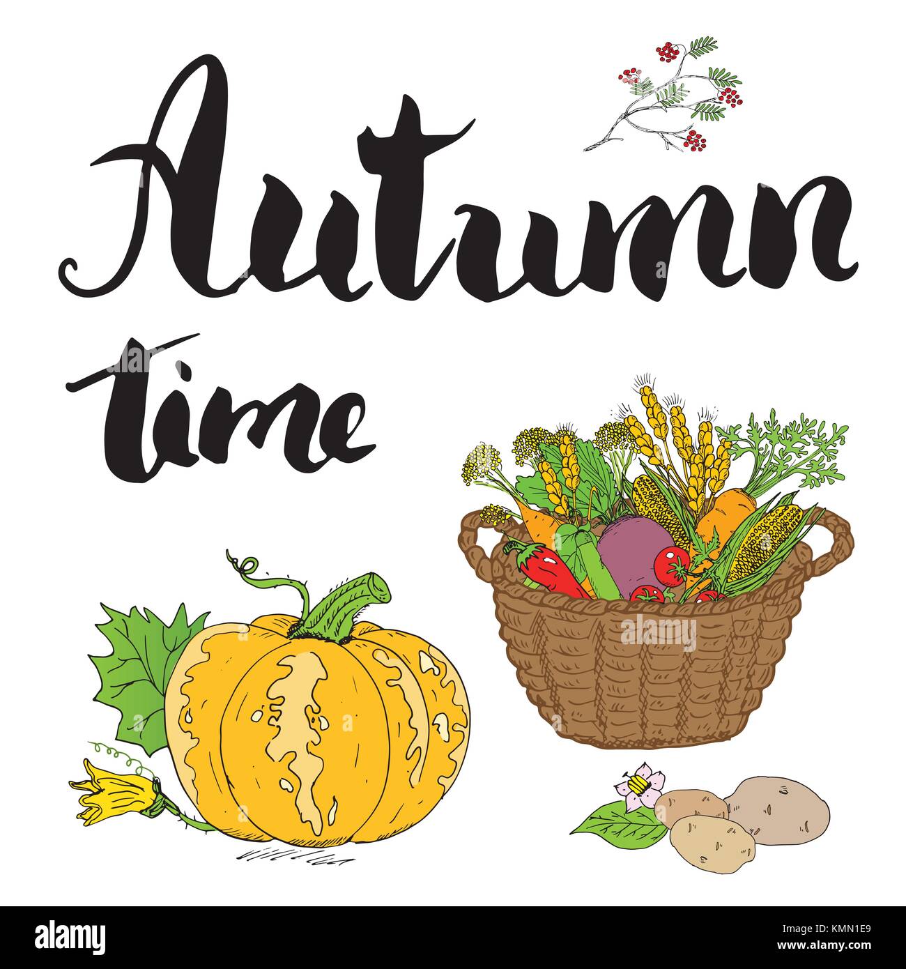 Autumn season set. Hand drawn doodles and lettering vector illustration ...