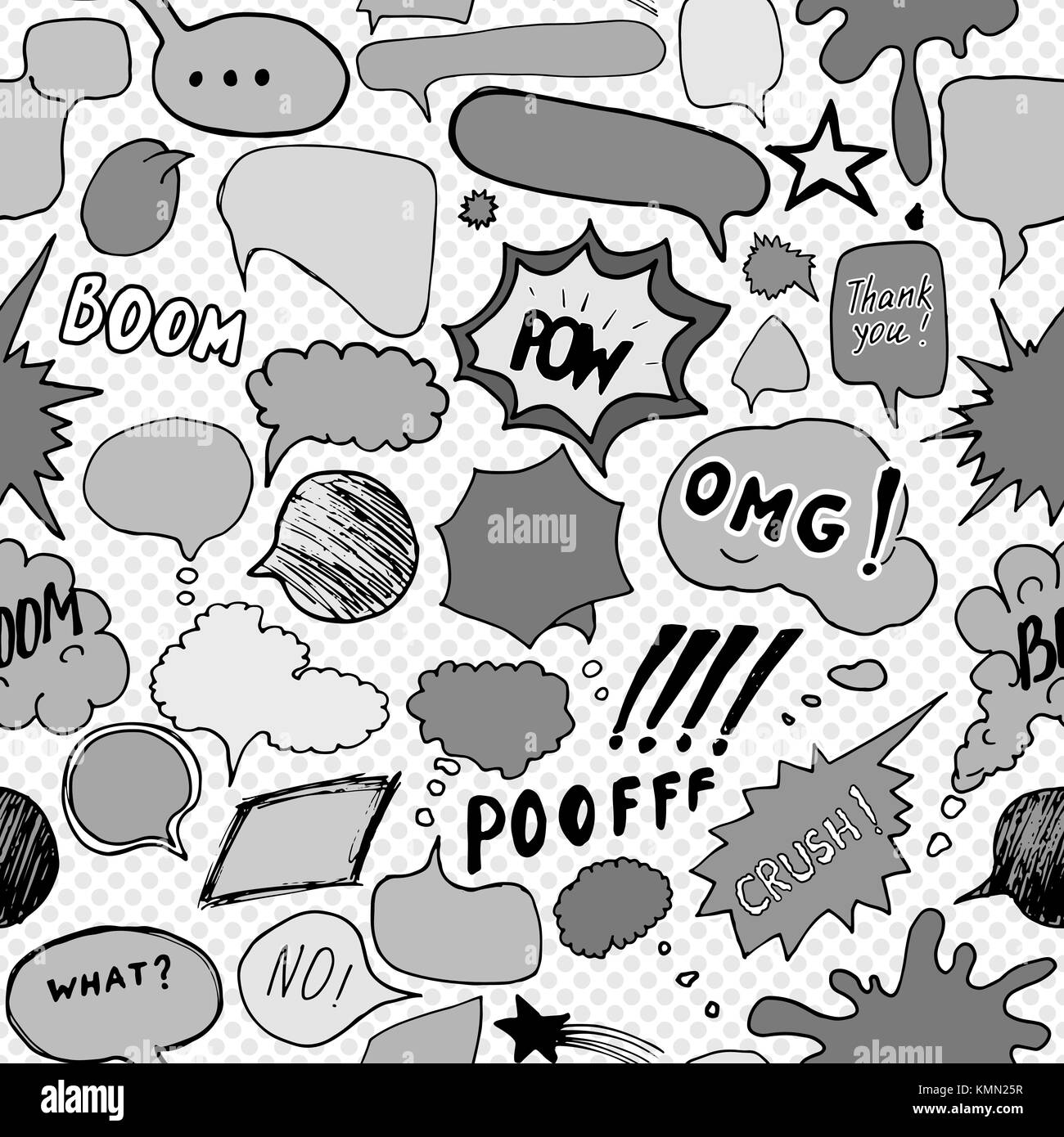 Seamless pattern background with handdrawn comic book speech bubbles ...