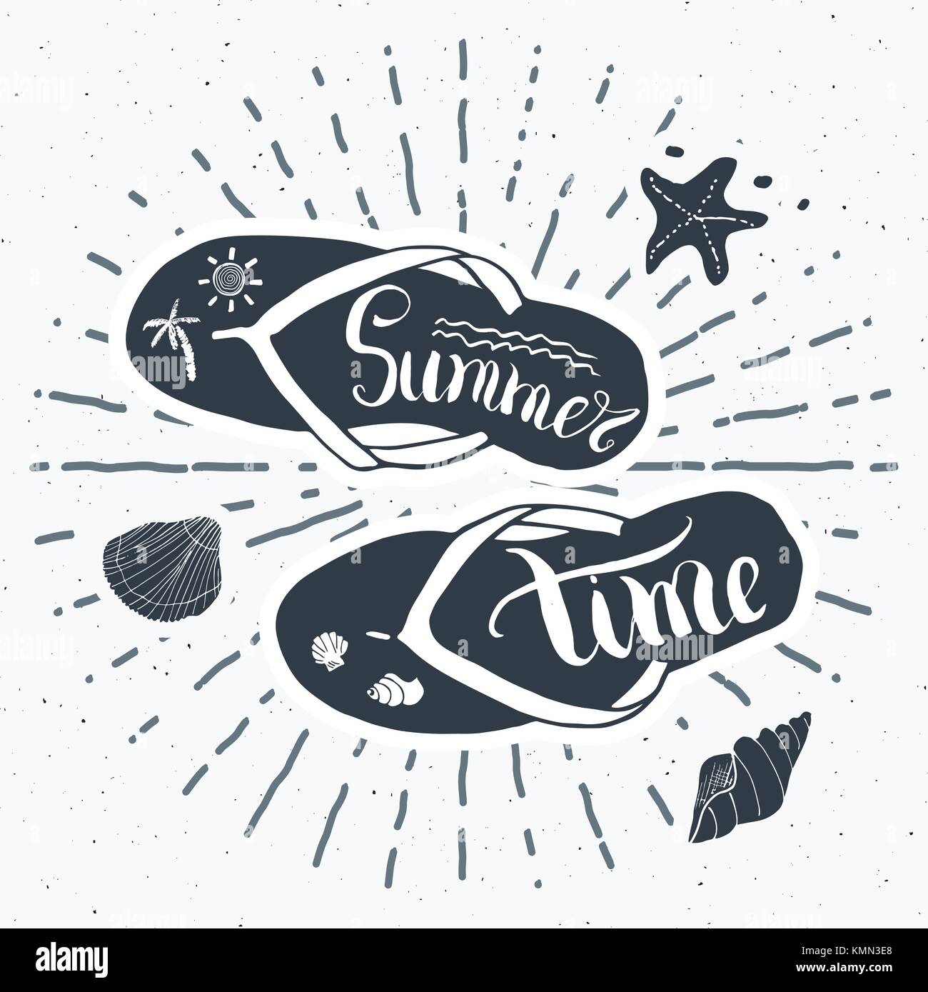 Vintage Label Hand Drawn Flip Flops retro badge, Summer Vector Stock ...