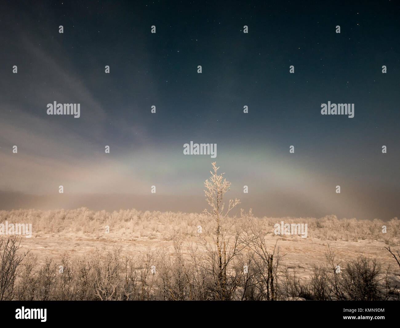 Fogbow lit by the moon with a hint of aurora Stock Photo