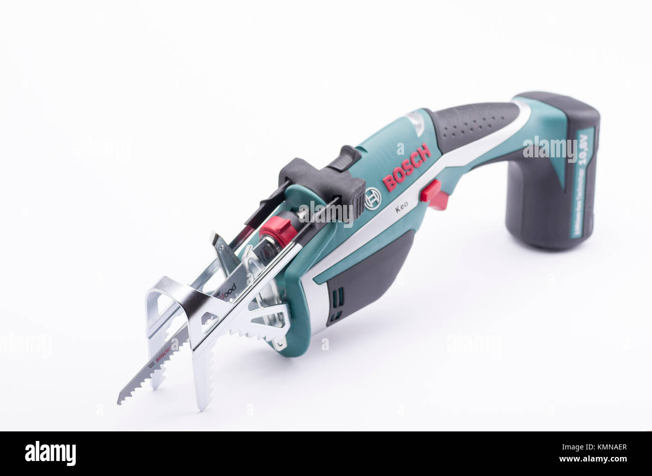 battery powered sawing tool reciprocating saw garden tool Stock Photo