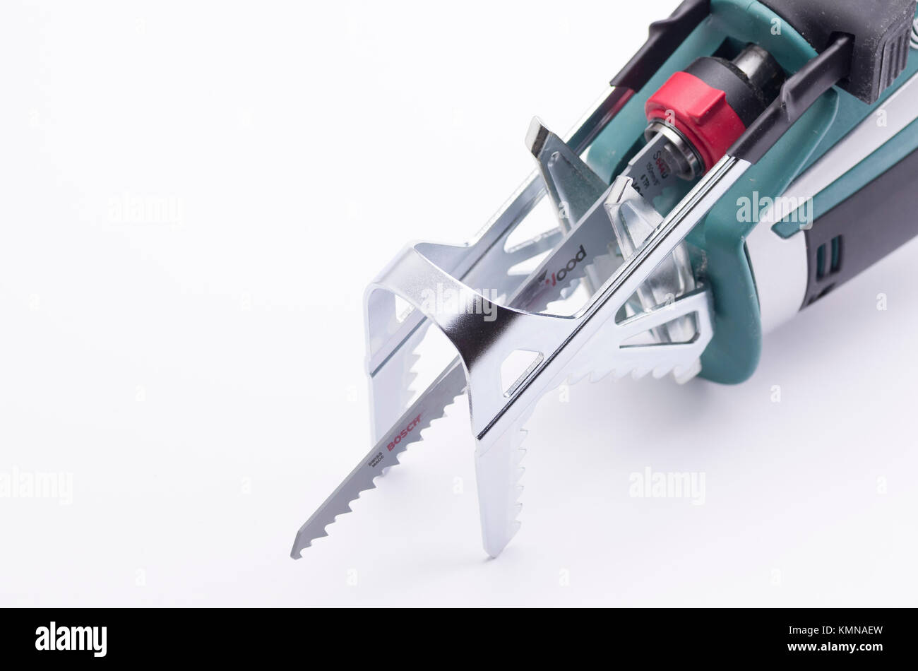battery powered sawing tool reciprocating saw garden tool Stock Photo