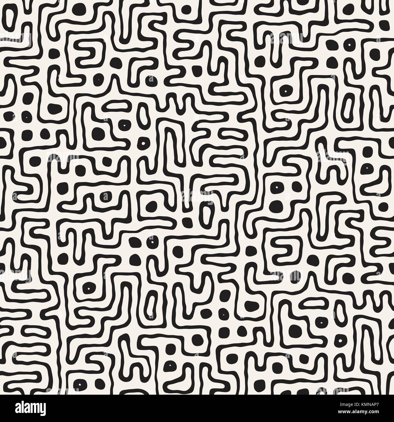 Vector Seamless Black And White Rounded Irregular Maze Pattern ...