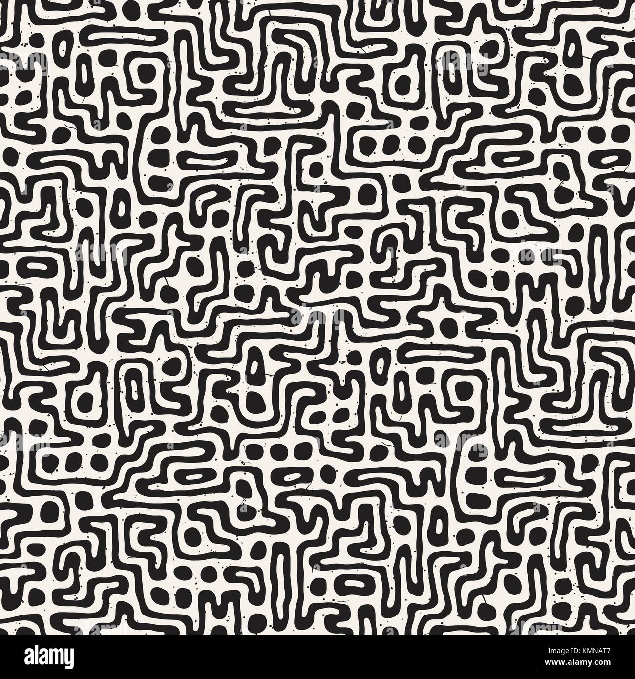 Vector Seamless Black And White Rounded Irregular Maze Pattern ...
