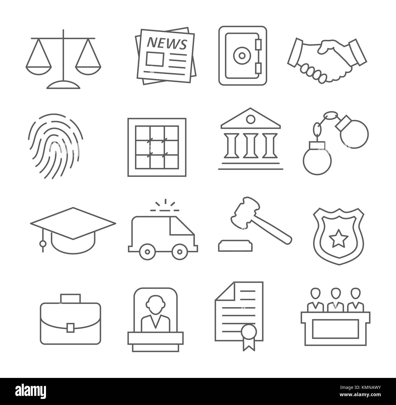 Law line icon set Black and White Stock Photos & Images - Alamy