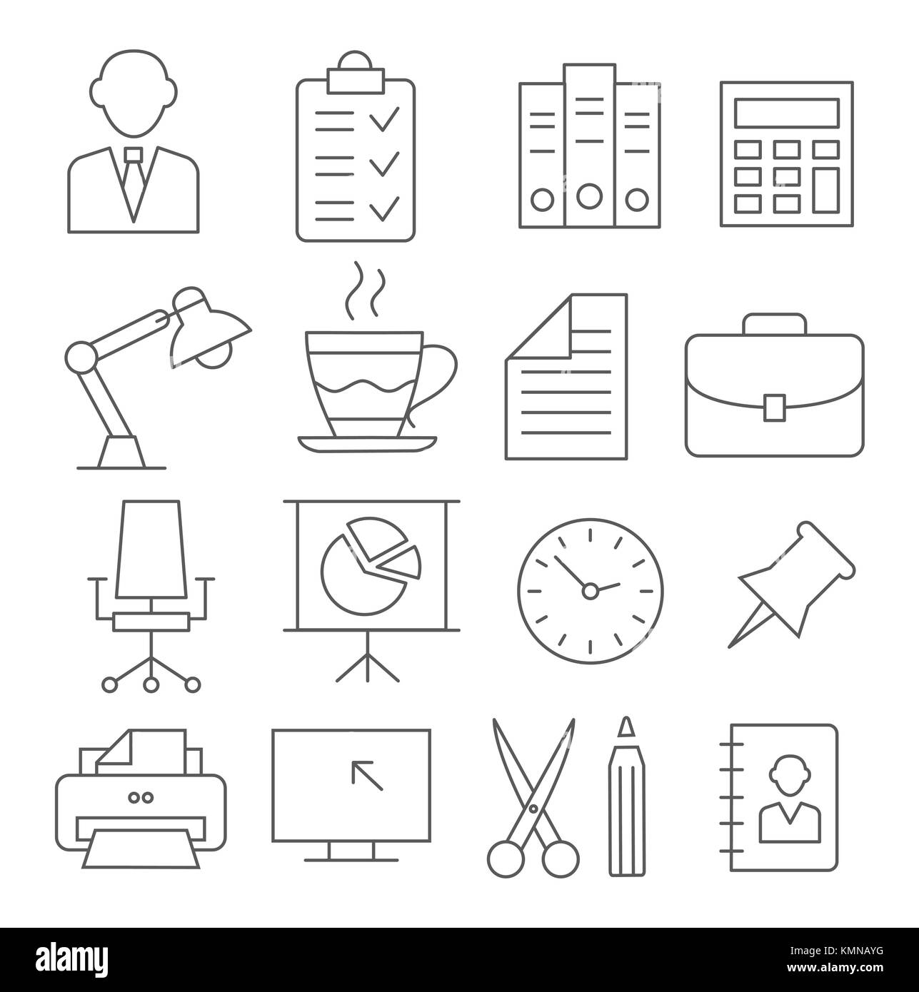Office Line Icons Stock Vector