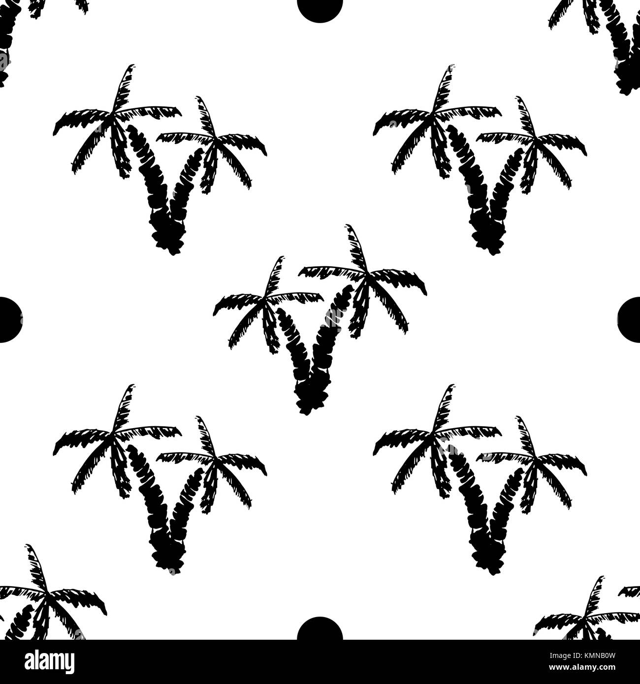 Seamless pattern background with hand drawn palm trees, summer semless ...