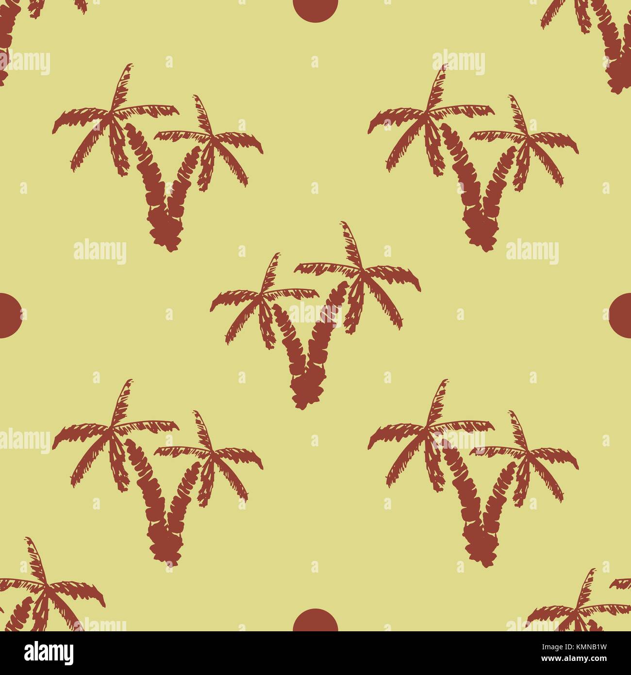 Seamless pattern background with hand drawn palm trees, summer semless ...