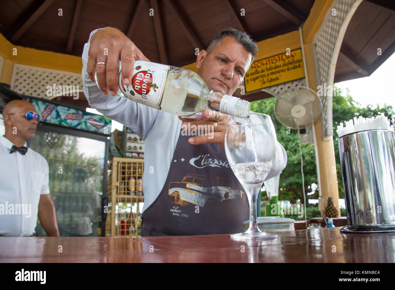 Bartender making a daiquiri with Havana Club Rum in Cienfuegos, Cuba Stock Photo