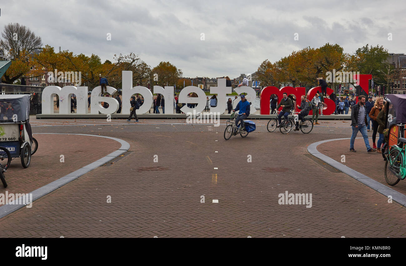 I Amsterdam giant letters marketing slogan, Museumplein (Museum Square), Amsterdam, Holland Stock Photo