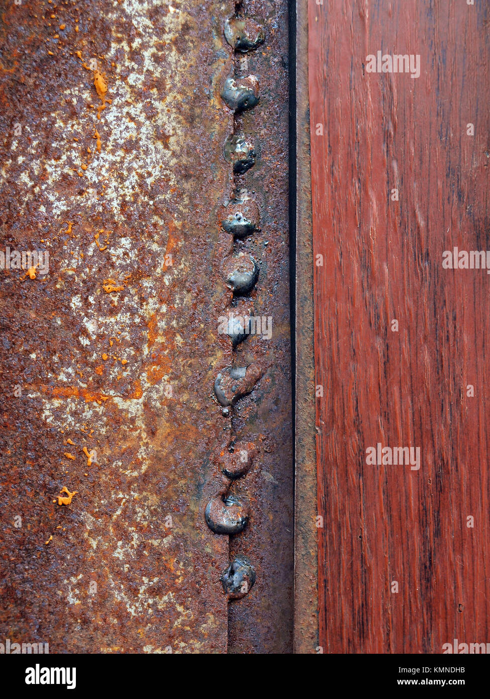 Weathered rusty welding seam from separate points close up Stock Photo