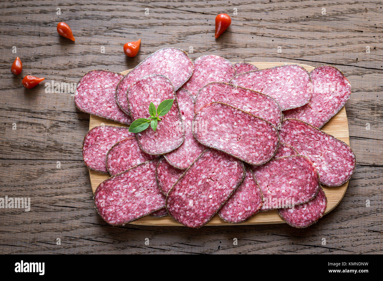 Salami with bread Stock Photo Alamy