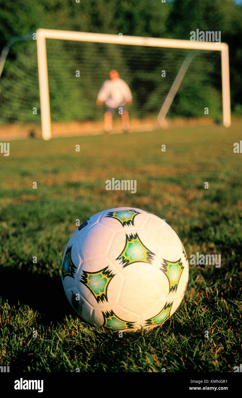 Soccer ball and goalie Stock Photo Alamy