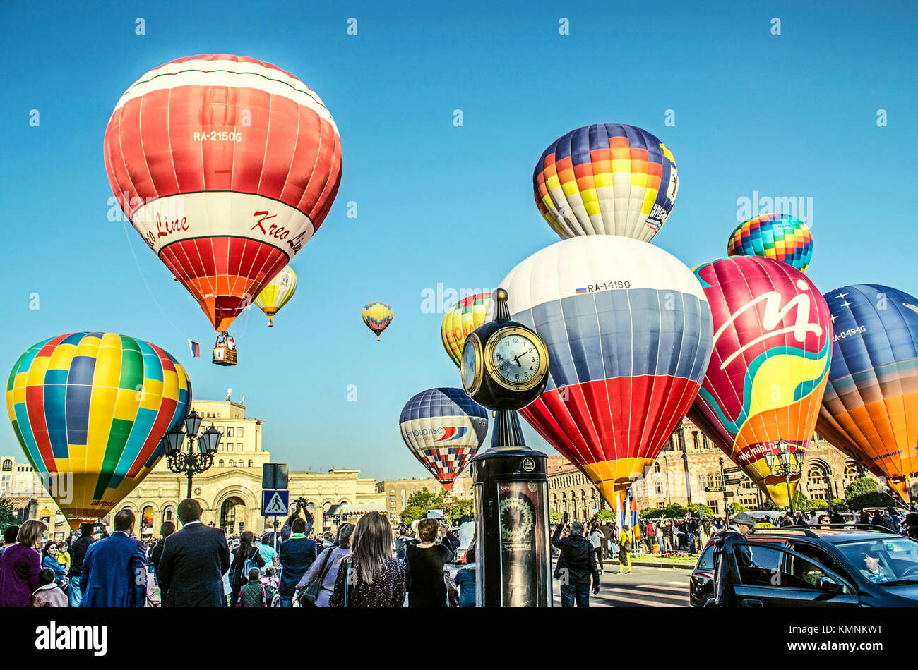 Yerevan, Armenia, 13 October, 2017: Air balloon flights over the capital of Armenia,  in honor 2799-anniversary celebration of the founding of the cit Stock Photo