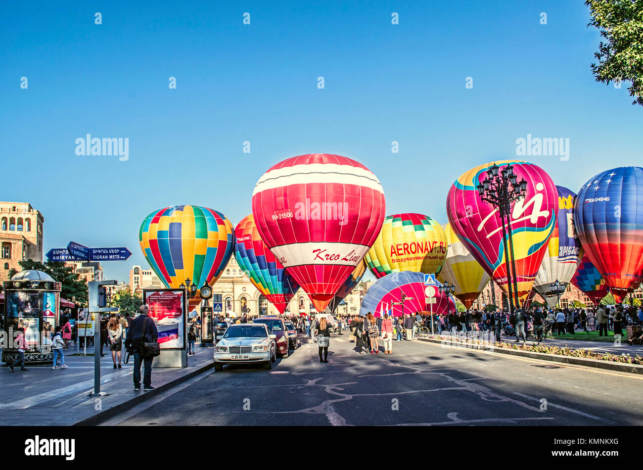 Yerevan, Armenia, 13 October, 2017: In honor 2799 anniversary of the founding of the city of  Erebuni-Yerevan festive ballooning over the capital of A Stock Photo