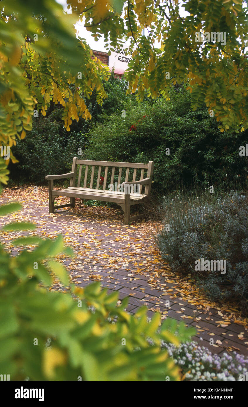 Timber garden seat Stock Photo Alamy