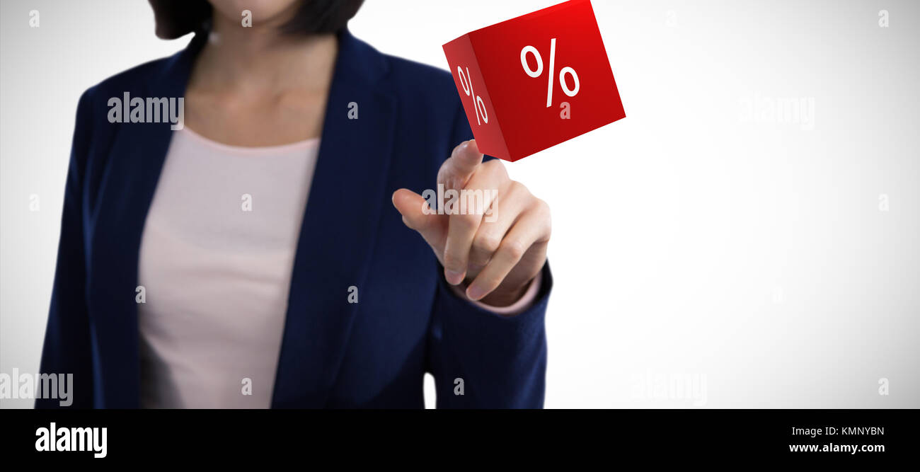 Mid section of businesswoman touching invisible screen against vector icon of percentage symbol Stock Photo