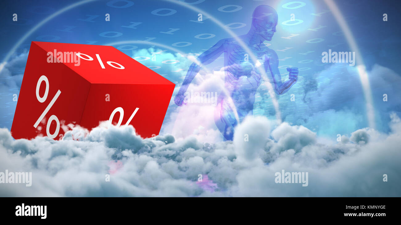 Vector icon of percentage symbol against composite image of blue ...