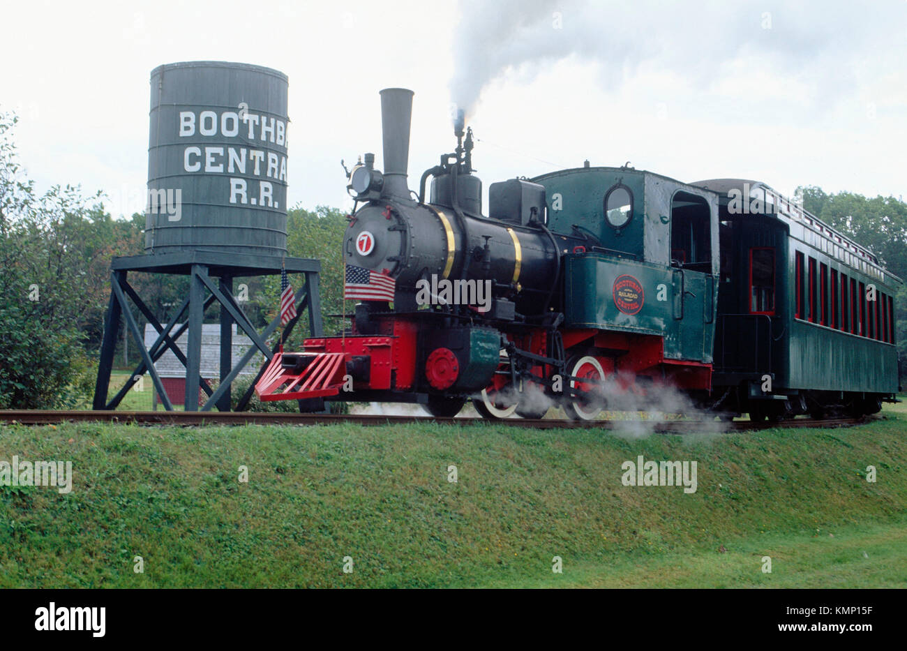 Steam at Boothbay Central Railroad, Maine, USA Stock Photo