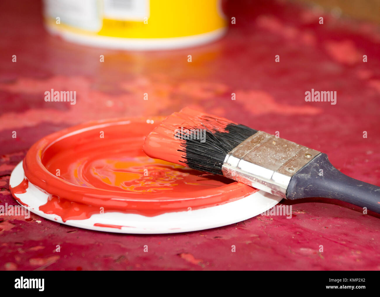 Paintbrush with red paint Stock Photo Alamy