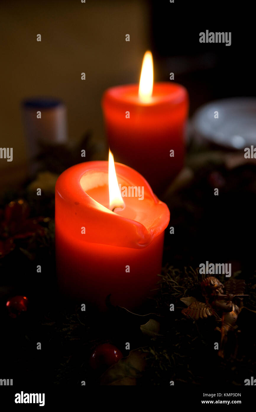 Traditional German advent candle on a table Munich, Germany December 2009 Stock Photo Alamy