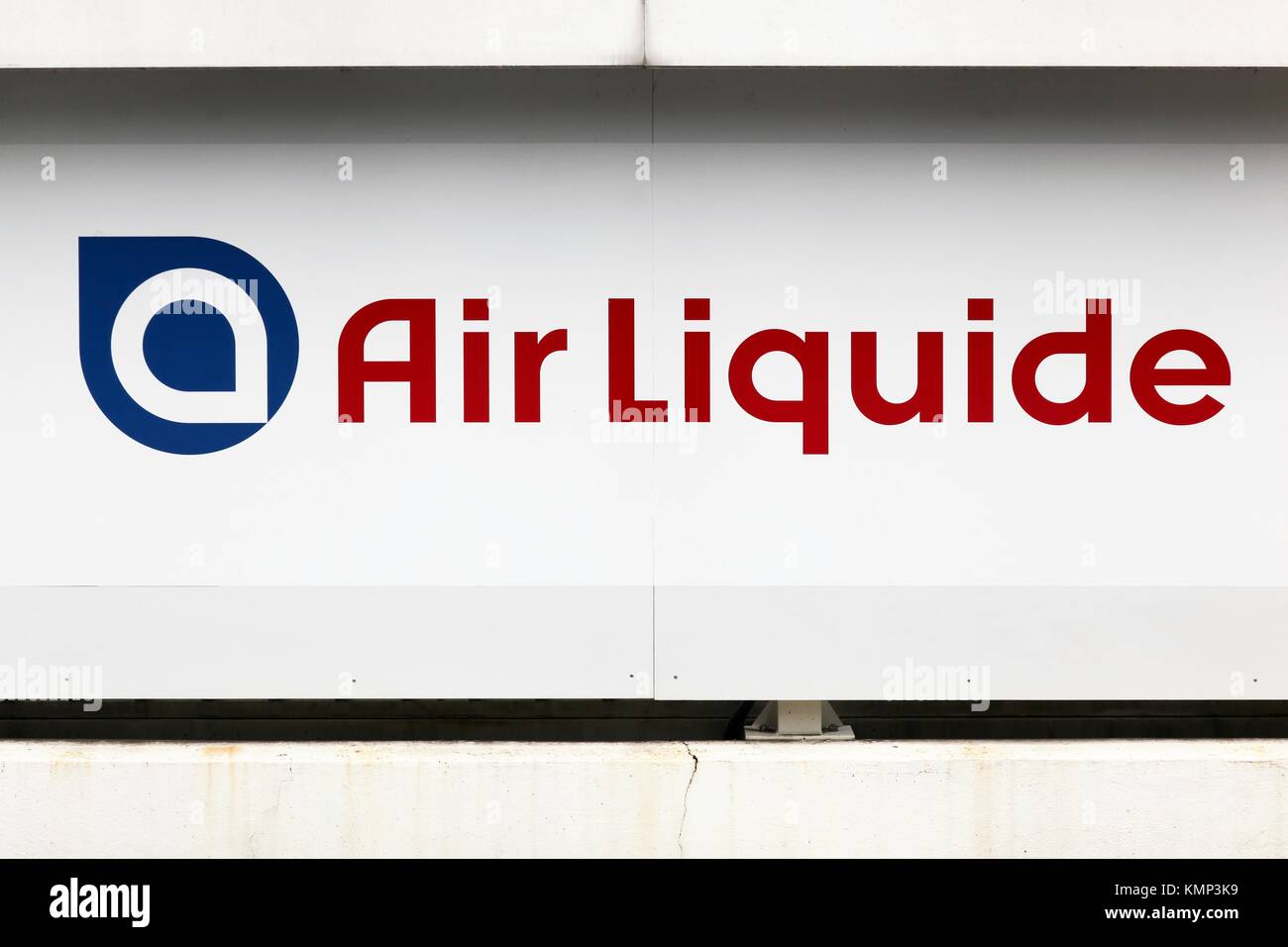 Sassenage, France - June 24, 2017: Air Liquide logo on a wall. Air Liquide is a french multinational company which supplies industrial gases Stock Photo