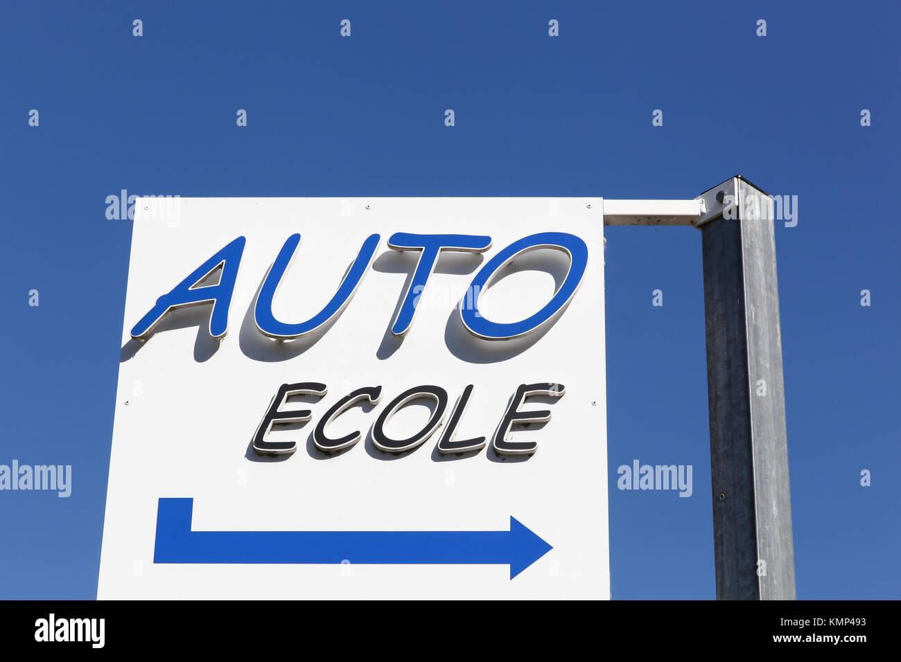 Driving school sign in French Stock Photo