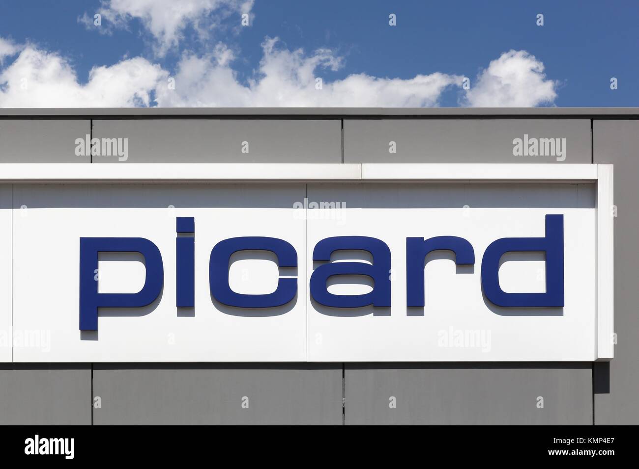 Grenoble, France - June 25, 2017: Picard logo on a wall. Picard is a French food company specialized in the distribution of frozen products Stock Photo