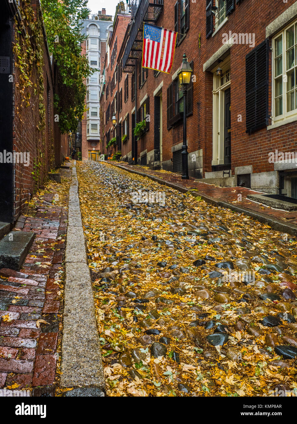 Acorn Street in the Beacon Hill District of Boston during the Fall Stock Photo