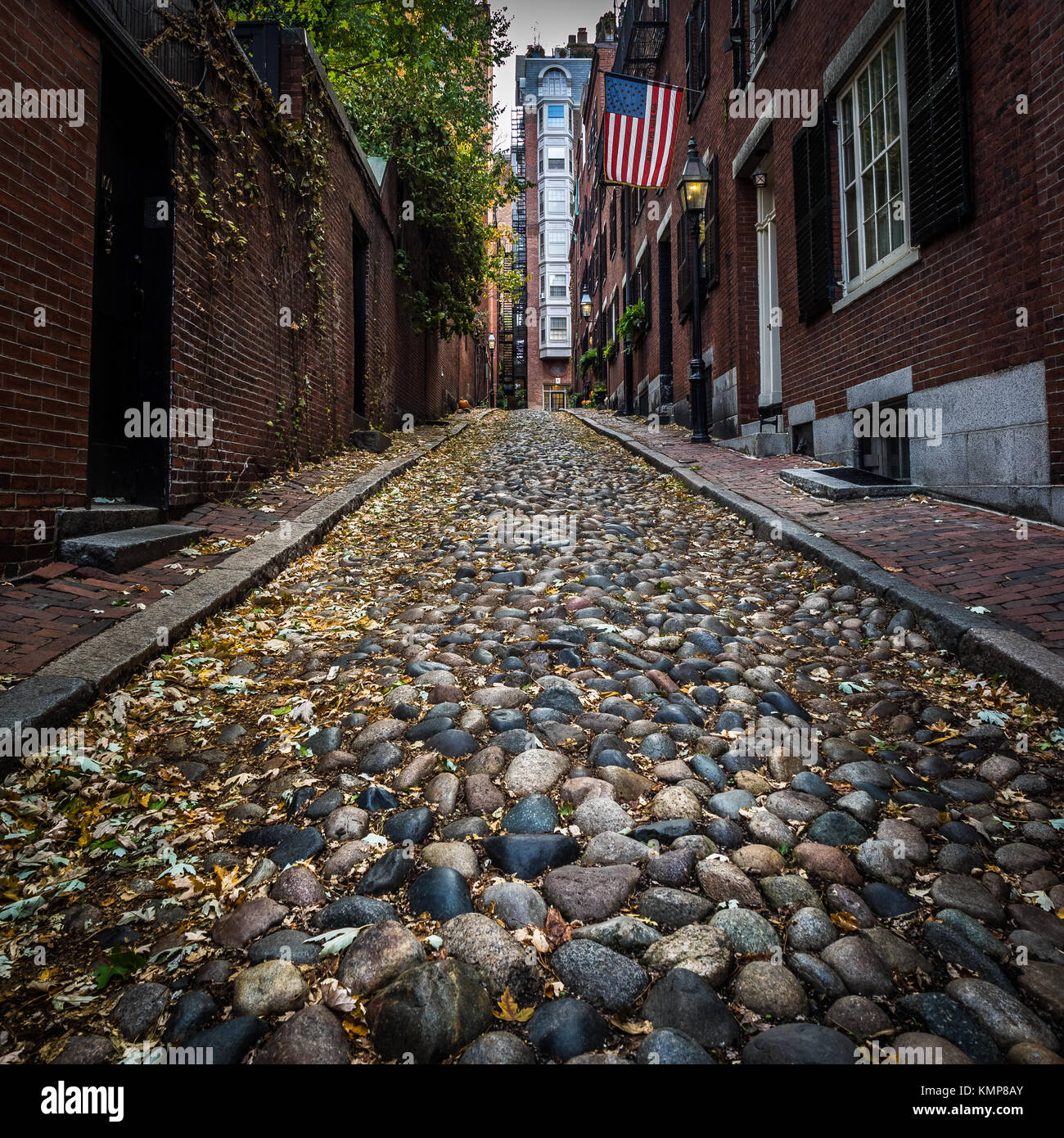 Acorn Street in the historic district of Beacon Hill in Boston, MA Stock Photo