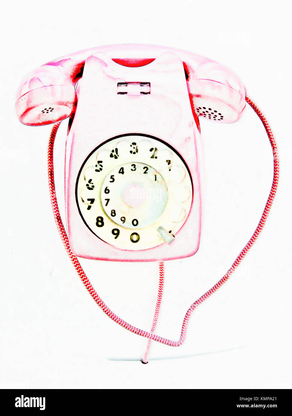 Drawing of a pink vintage telephone. Stock Photo