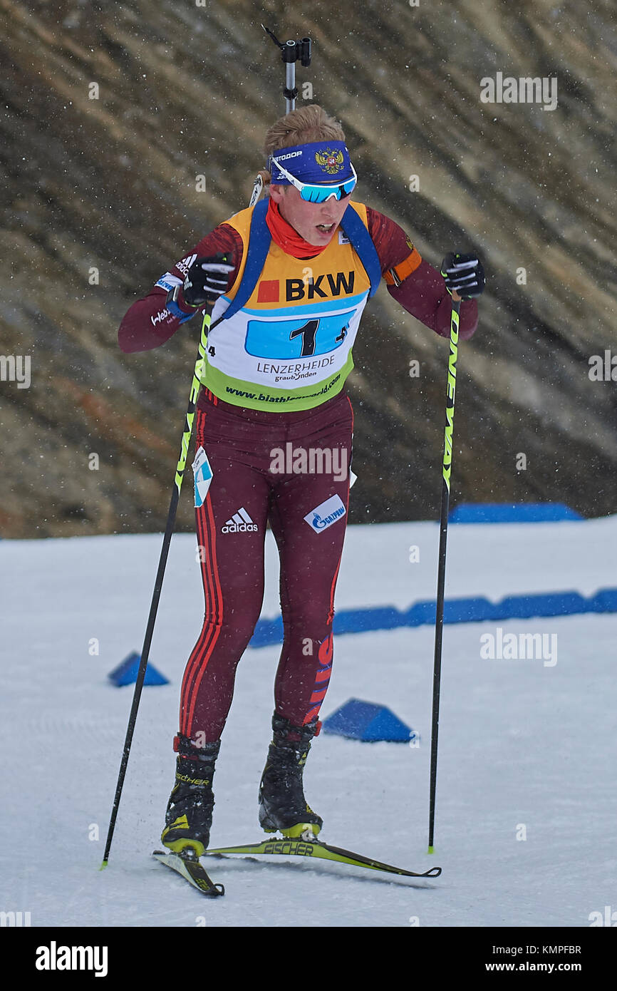 Lenzerheide, Switzerland. 8th Dec, 2017. POVARNITSYN Alexander (RUS) during the IBU Biathlon Cup Mixed Relay in Lenzerheide. Credit: Cronos/Alamy Live News Stock Photo