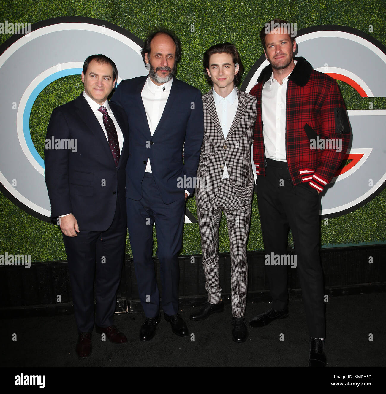 December 7, 2017 - West Hollywood, California, U.S. - 07 December 2017 - West Hollywood, California - Michael Stuhlbarg, Luca Guadagnino, Timothee Chalamet, Armie Hammer. 2017 GQ Men of the Year Party held at Chateau Marmont. Photo Credit: F. Sadou/AdMedia (Credit Image: © F. Sadou/AdMedia via ZUMA Wire) Stock Photo