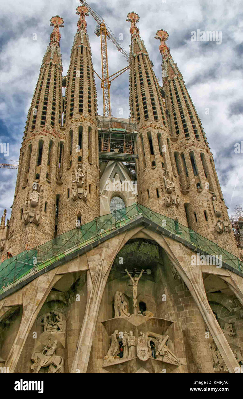Barcelona, Catalonia, Spain. 19th Oct, 2004. The celebrated unfinished Sagrada Familia (Sacred Family) Basilica western side (Passion Façade) in Barcelona, designed by famed architect Antoni Gaudi (1852''“1926). Now a UNESCO World Heritage Site, it is a major tourist destination. Barcelona has a rich cultural heritage. Credit: Arnold Drapkin/ZUMA Wire/Alamy Live News Stock Photo