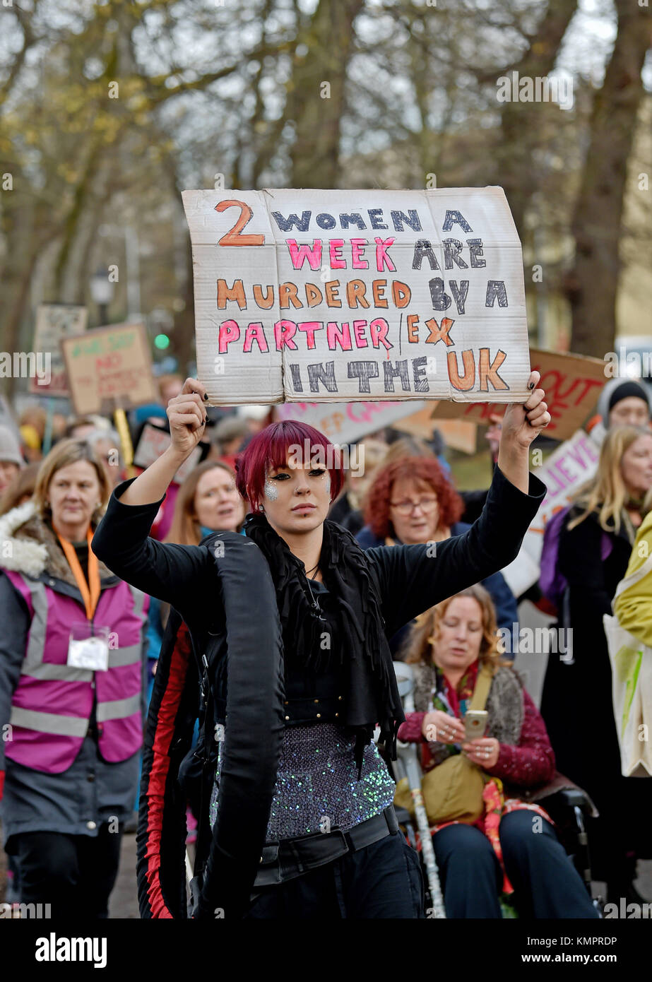 Brighton, UK. 9th December, 2017. Over 100 took part in the Drum Out Abuse march through Brighton today highlighting domestic violence against women . Those taking part were encouraged to make as much noise as possible with pots and pans or drums to signify that thier cause would be heard Photograph taken by Simon Dack/Alamy Live News Stock Photo