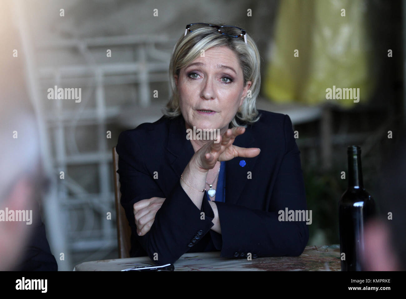 Loubersan (France) March, 09 2017 ; Marine LE PEN Candidate of the far-right Front National for french presidential election of 2017 visiting on a far Stock Photo