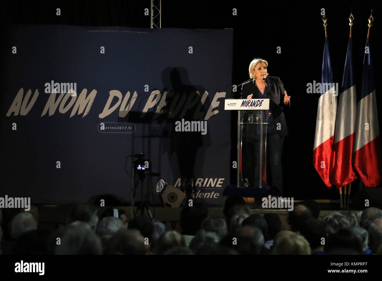 Mirande (France) March, 09 2017 ;Meeting of  Marine LE PEN candidate of the far-right Front National for french presidential election of Mirande Stock Photo