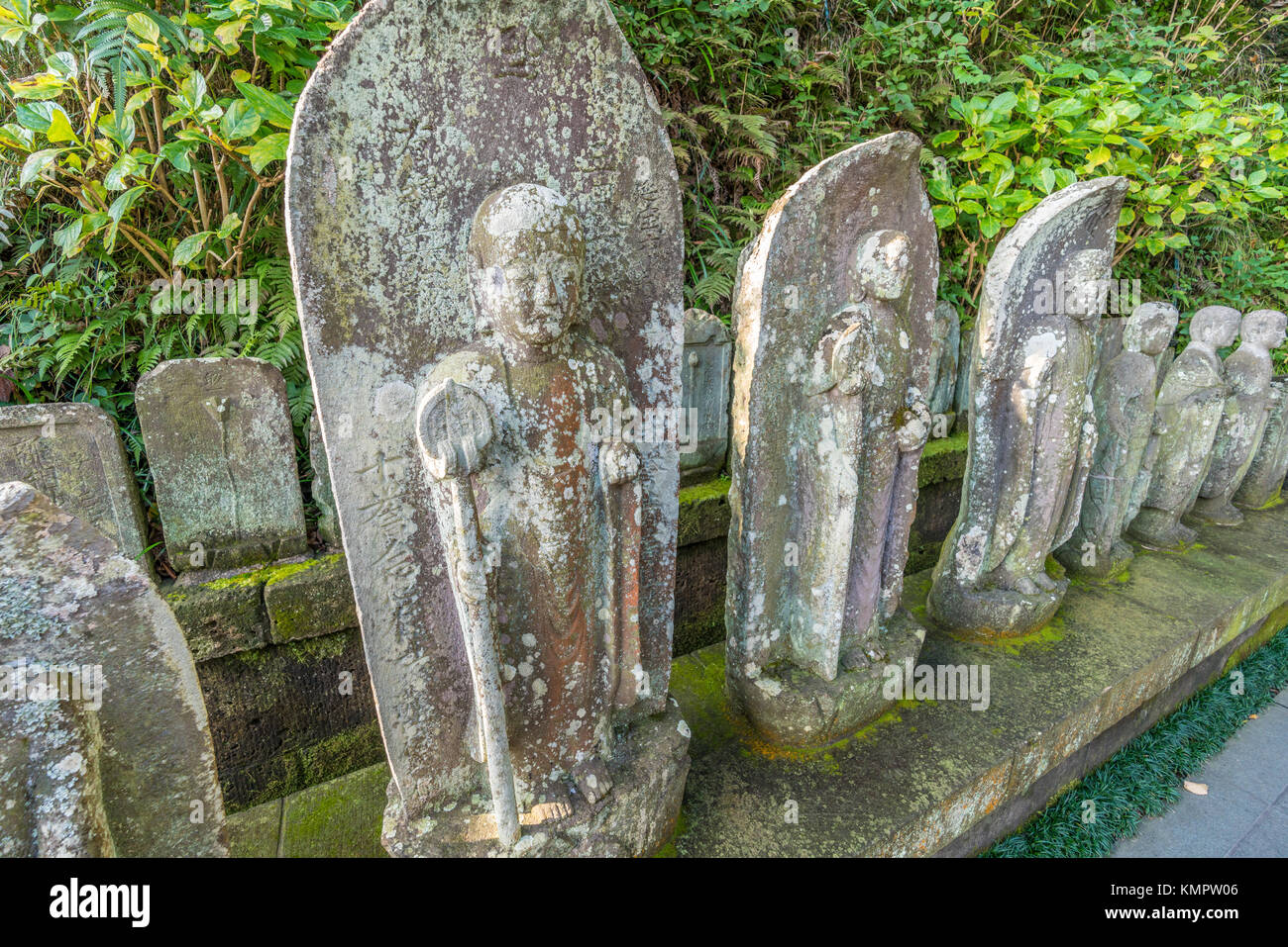 Ancient stonecarved Jizo statues in Hazedera temple or Hasekannon