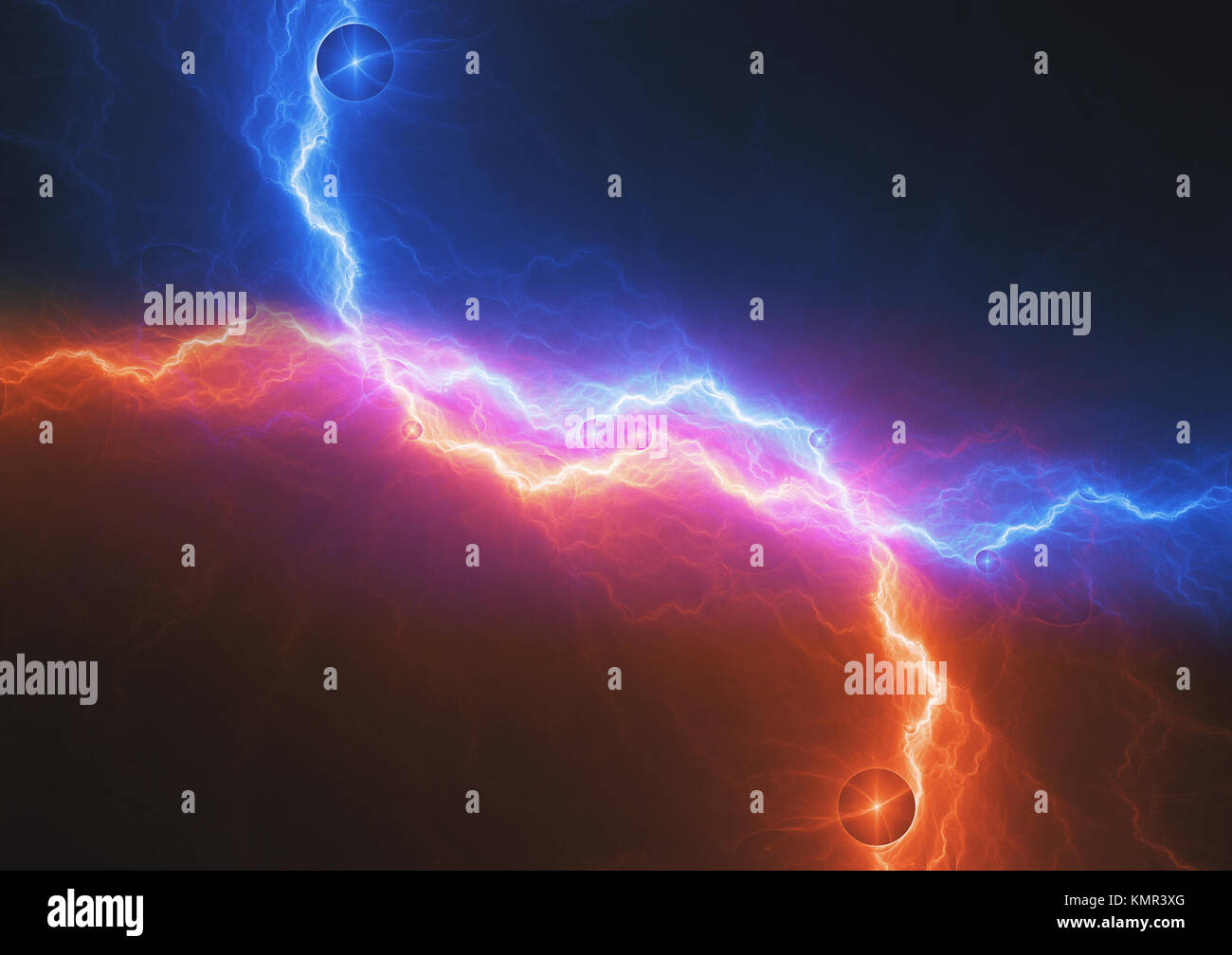 Fire and ice plasma lightning bolt. Electrical energy background Stock Photo