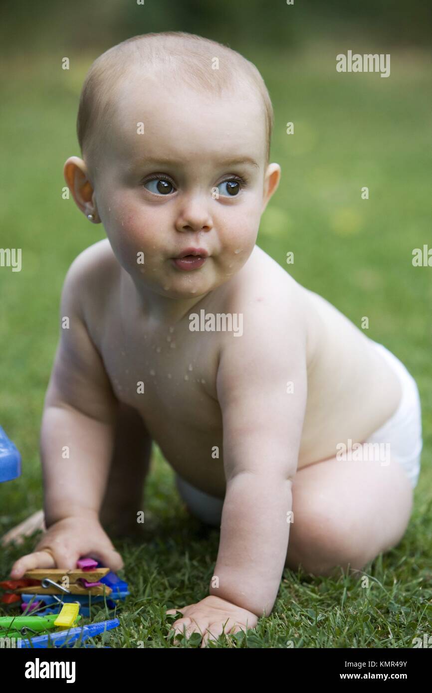 Baby girl, one year old Stock Photo Alamy