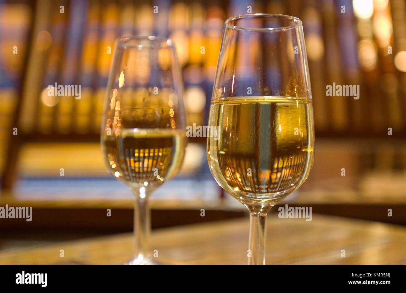 glasses of white wine, sherry wine Stock Photo - Alamy