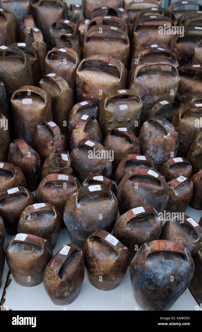Cowbells at Santa Lucía country fair. Zumarraga, Urretxu. Guipúzcoa