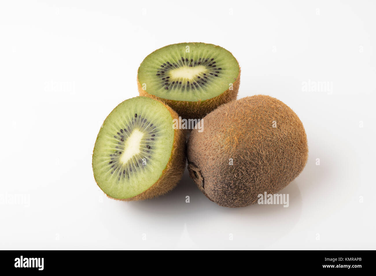 Close up of Kiwi Fruit Isolated on White Background Shot in Studio Stock Photo