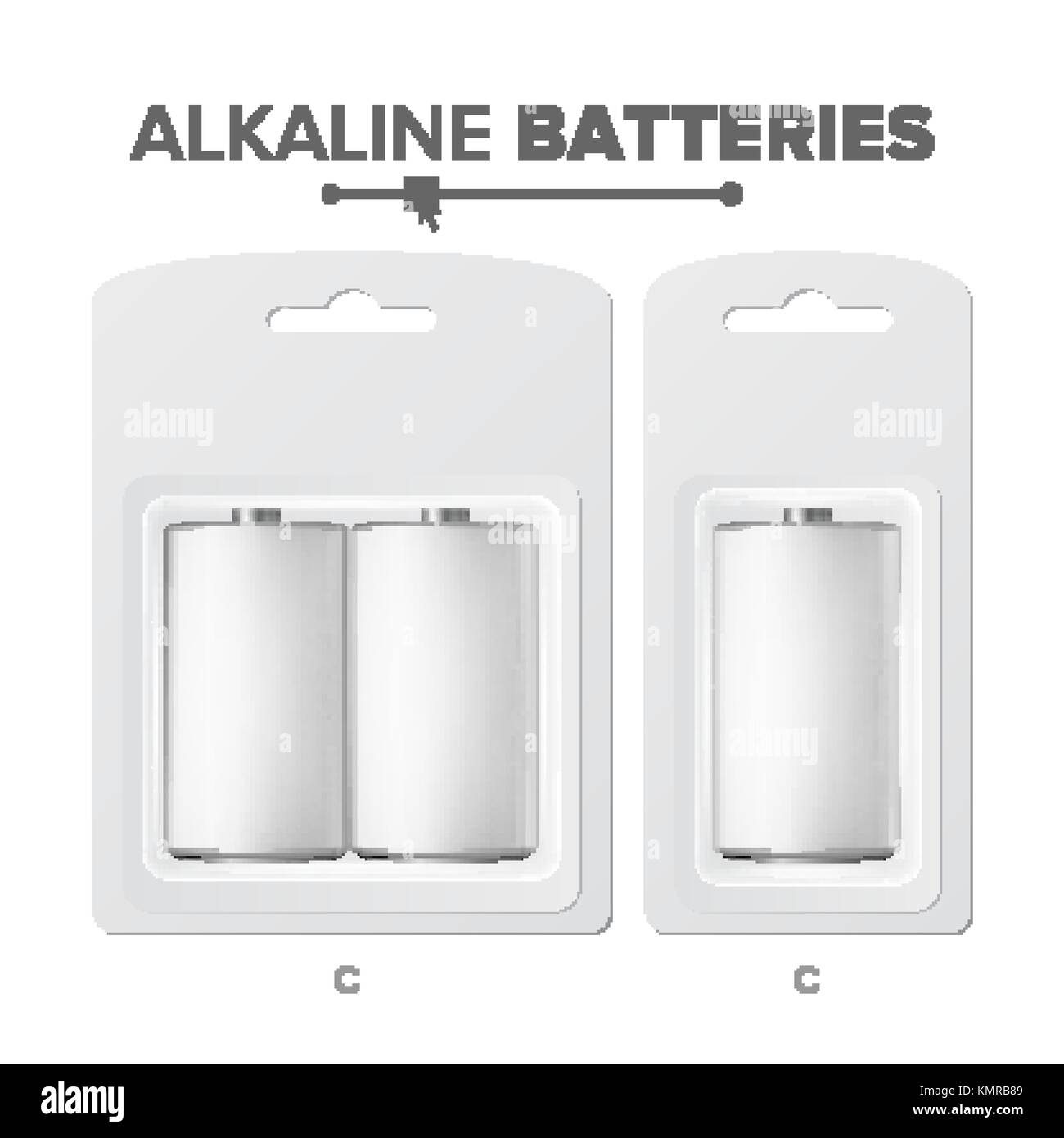 C Batteries Packed Vector. Alkaline Battery In Blister. Realistic