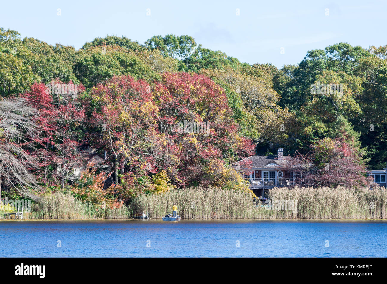 landscape including a little bit of a house and water in southampton, ny Stock Photo