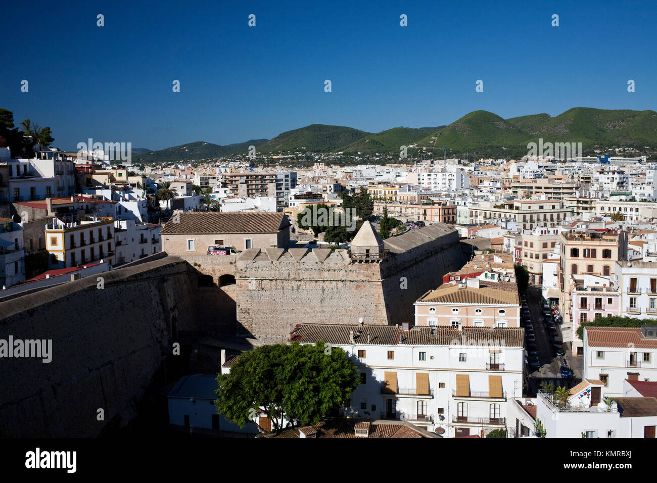 view over ibiza town from the old walled fortress Stock Photo