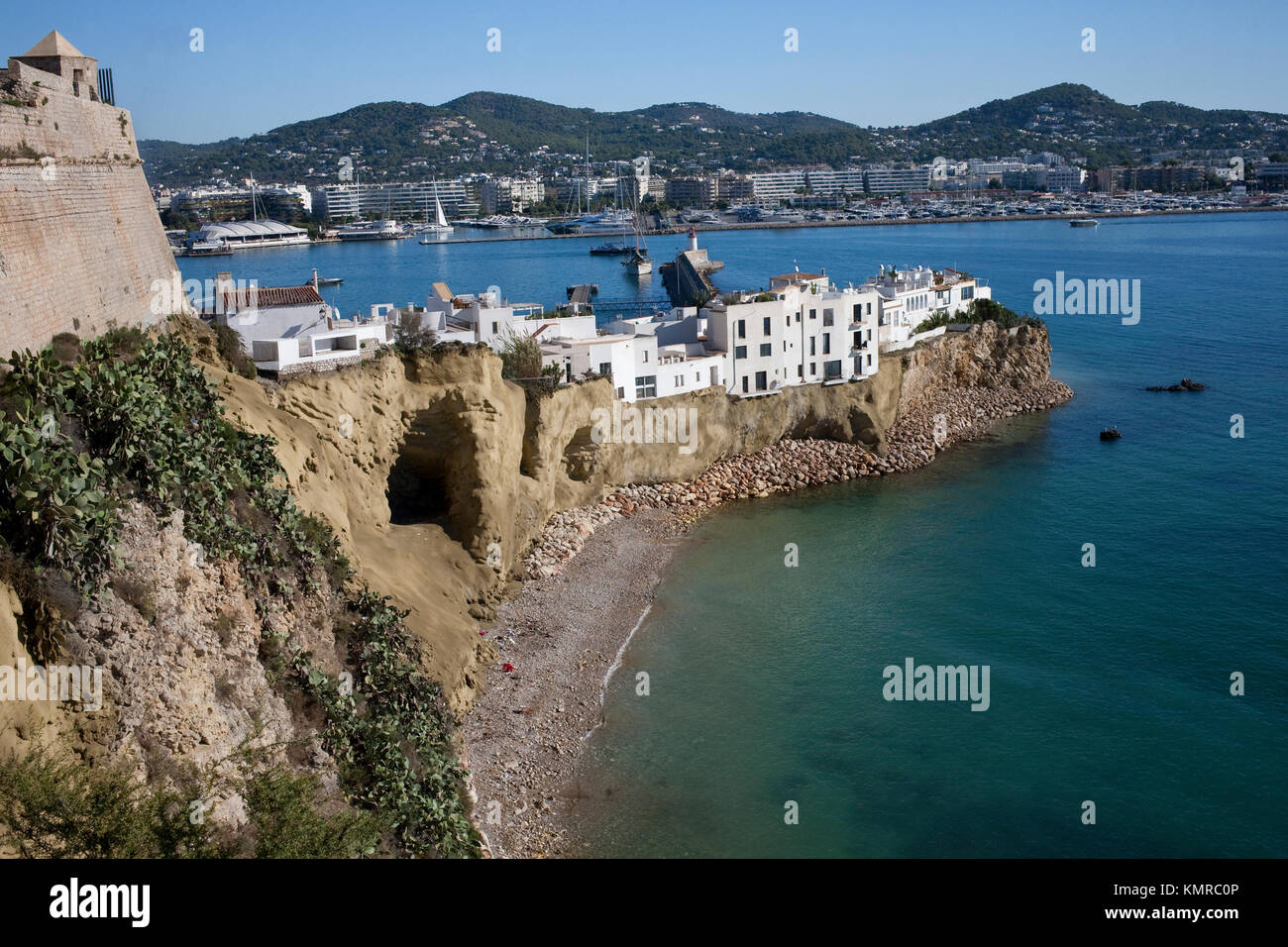 cave in a peninsular in ibiza town at the base of the fort Stock Photo