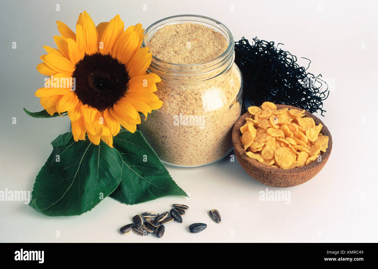 Foods rich in vitamin B1 corn flakes, sunflower seeds, seaweeds, brewer´s yeast Stock Photo Alamy