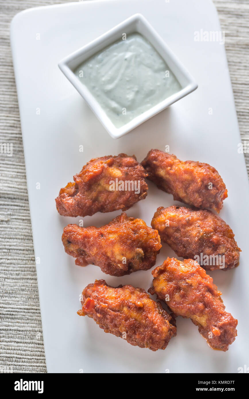 Fried chicken wings with blue cheese sauce Stock Photo Alamy